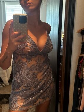 Embellished Spaghetti Strap Cocktail Dress in Light Blue